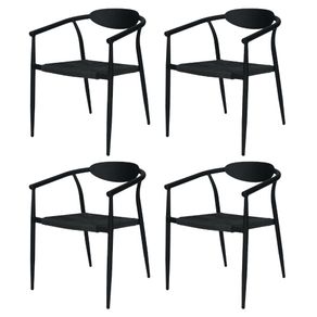 Kit 4 Cadeiras Empilhavel Isla Fratini em Aluminio Preto Assento com Trama de Corda Nautica Preto